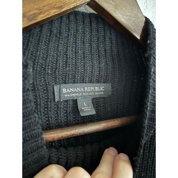 Banana Republic Wool Blend Mock Neck Wide Sleeve Striped Sweater Black White L - Picture 4 of 7